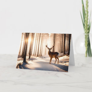 Christmas Buck In Winter Forest Holiday Card