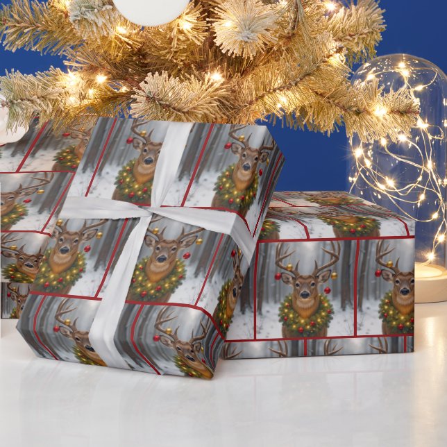 Christmas Buck Wearing a Wreath Wrapping Paper (Holidays)