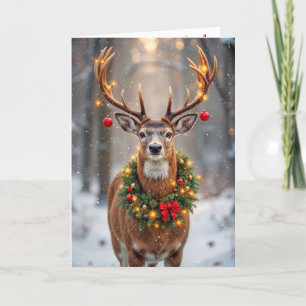 Christmas Buck With a Glowing Wreath Card