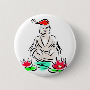 Christmas Buddha drawing 6 Cm Round Badge