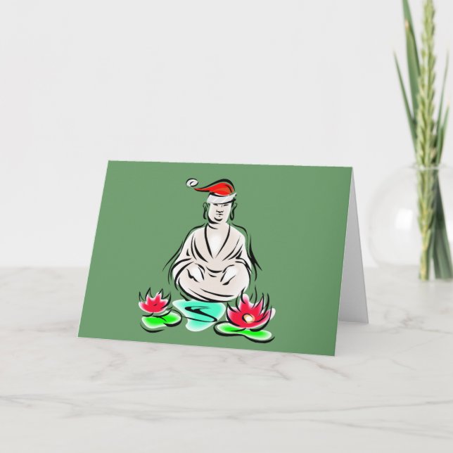 Christmas Buddha drawing Holiday Card (Front)