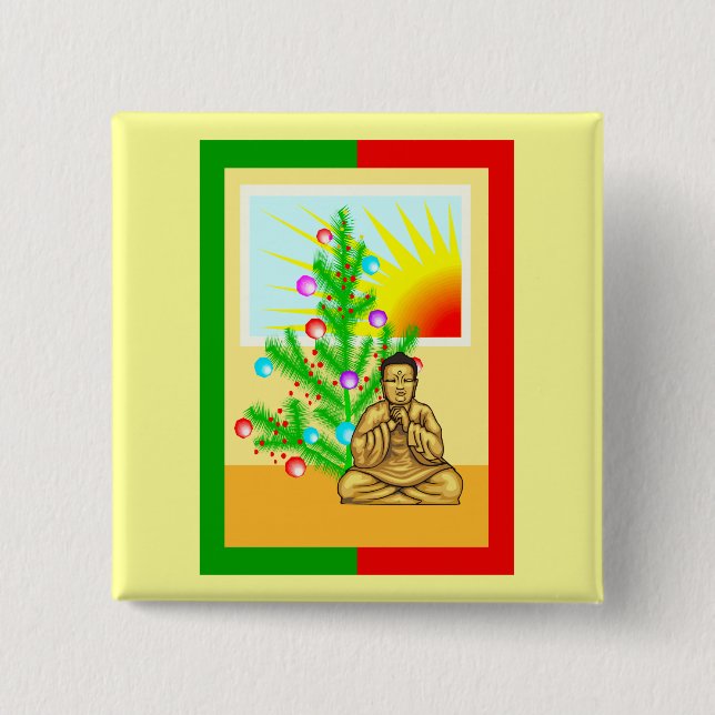 Christmas Buddha w/Tree! 15 Cm Square Badge (Front)