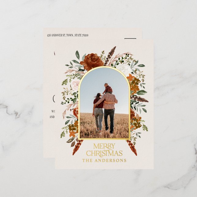 Christmas budget botanical elegant terracotta foil holiday postcard (Front/Back)