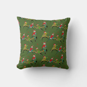 Christmas Budgie Frenzy Pillow (Dark Green)