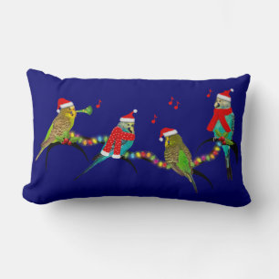 Christmas Budgie Frenzy Pillow (Navy)