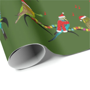Christmas Budgie Frenzy Wrapping Paper(Dark Green) Wrapping Paper