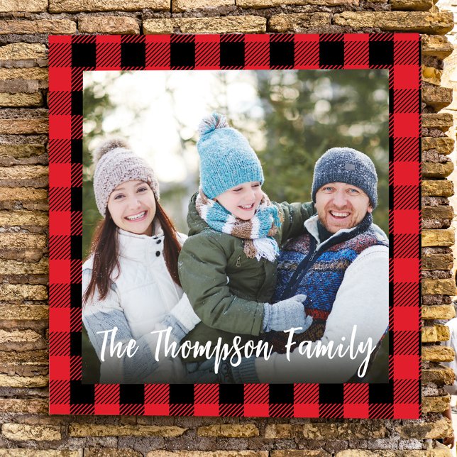 Christmas Buffalo Check Custom Photo Print (Square photo poster template with buffalo check pattern. )