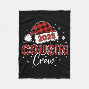 Christmas Buffalo Plaid 2025 Cousin Crew Santa Hat Fleece Blanket