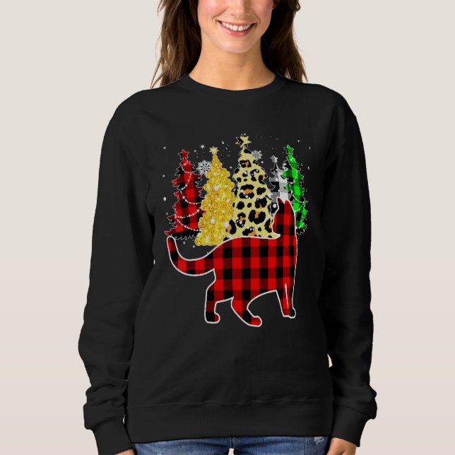 Christmas Buffalo Plaid Cat Tree Leopard Pyjamas X Sweatshirt (Front)