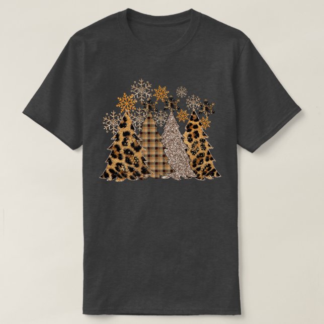 Christmas Buffalo Plaid Christmas Trees Leopard Sn T-Shirt (Design Front)