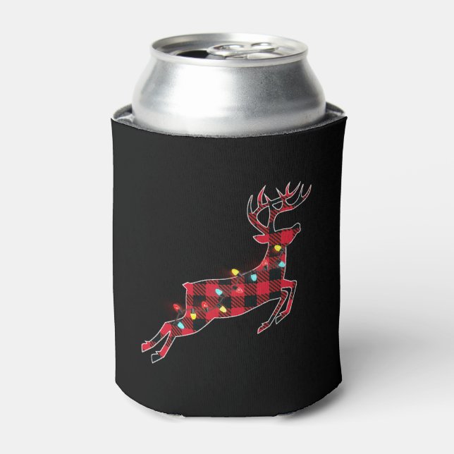 Christmas Buffalo Plaid Deer Red Family Pajama T- Can Cooler (Can Front)
