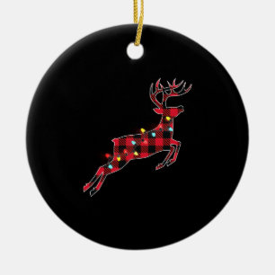 Christmas Buffalo Plaid Deer Red Family Pajama T- Ceramic Ornament