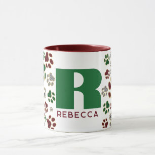 Christmas Buffalo Plaid Dog Paw Monogram Mug