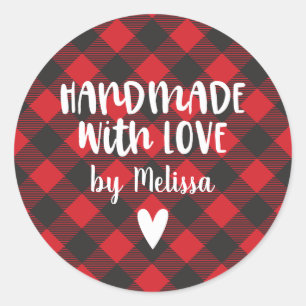 Christmas Buffalo Plaid Handmade With Love Classic Round Sticker