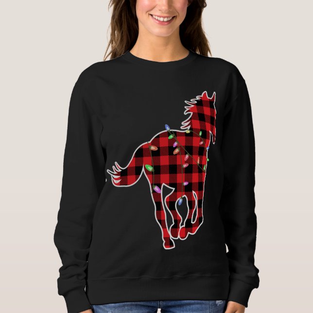 Christmas Buffalo Plaid Horse Cute Horse Lighting  Sweatshirt (Front)