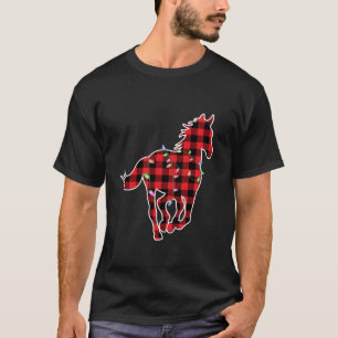Christmas Buffalo Plaid Horse Cute Horse Lighting  T-Shirt
