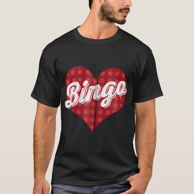 Christmas Buffalo Plaid I Love Bingo Gift T-Shirt (Front)