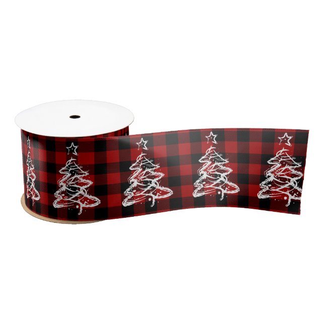 Christmas Buffalo Plaid Red Black Checks Gingham Satin Ribbon (Spool)