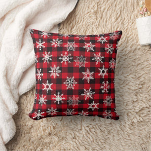 Christmas Buffalo red snowflakes plaid pattern Cushion