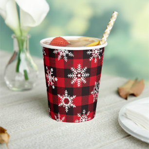 Christmas Buffalo red snowflakes plaid pattern Paper Cups