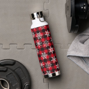Christmas Buffalo red snowflakes plaid pattern Water Bottle