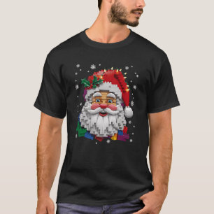 Christmas Builder Block Brick Building Santa Face T-Shirt