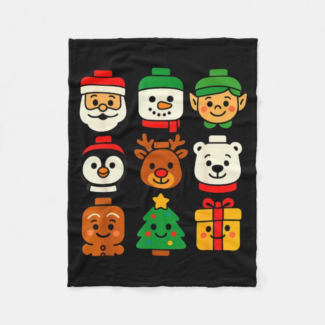 Christmas Building Brick Santa Elf Snowman Xmas Bo Fleece Blanket (Front)