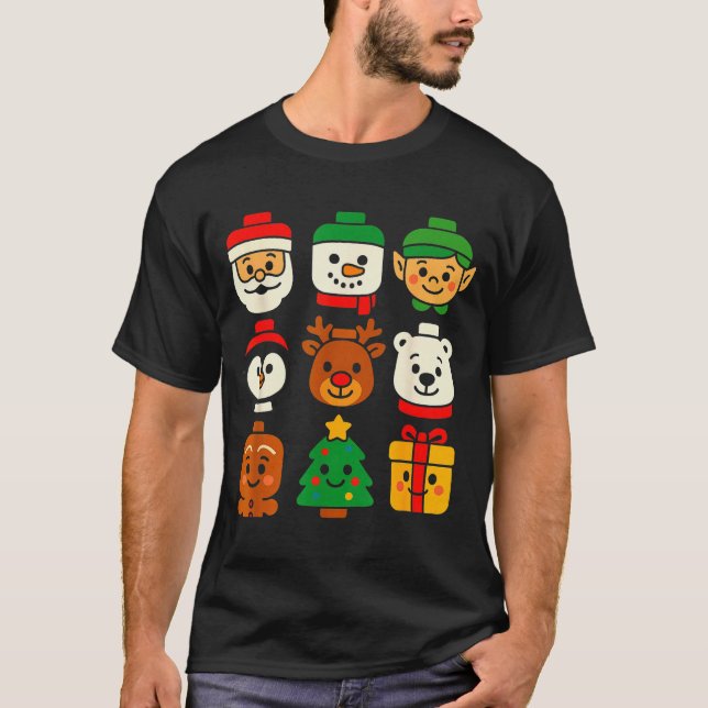Christmas Building Brick Santa Elf Snowman Xmas Bo T-Shirt (Front)