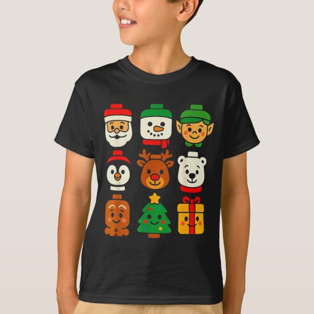 Christmas Building Brick Santa Elf Snowman Xmas Bo T-Shirt (Front)