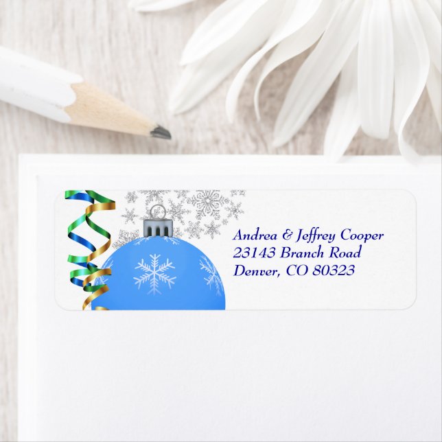 Christmas Bulb Ribbon Return Address Label (Insitu)