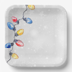 Christmas Bulbs, String Lights, Holiday  Paper Plate