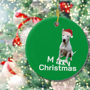 Christmas Bull Terrier Dog Merry Greeting Ceramic Ornament