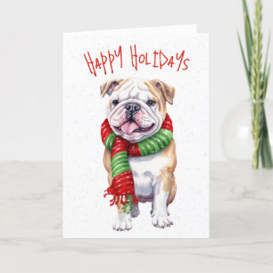 Christmas Bulldog In Snowflakes Holiday Card