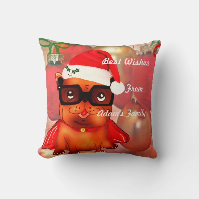 Christmas Bulldog on a christmas ball background Cushion (Front)