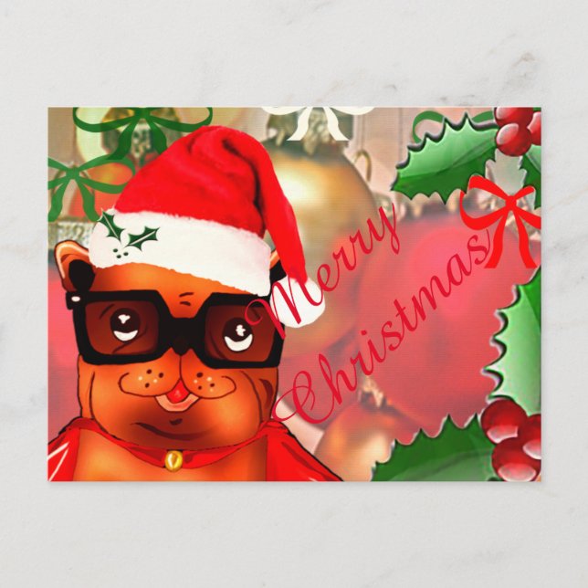 Christmas Bulldog on a christmas ball background Holiday Postcard (Front)
