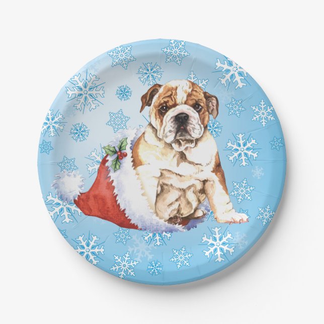 Christmas Bulldog Paper Plate (Front)