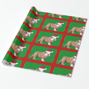 Christmas Bulldog puppy gift wrapping paper