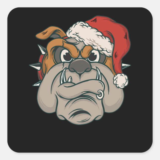 Christmas Bulldog Square Sticker (Front)