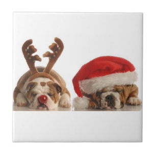 Christmas Bulldogs Ceramic Tile