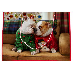 Christmas Bulldogs in Sweaters Large Gift Bag