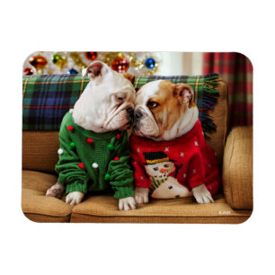 Christmas Bulldogs in Sweaters Magnet