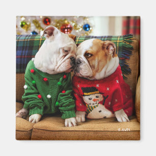Christmas Bulldogs in Sweaters Magnet