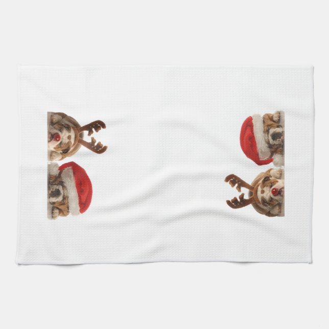 Christmas Bulldogs Kitchen Towel (Horizontal)