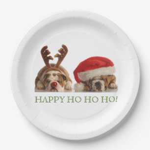 CHRISTMAS BULLDOGS PAPER PLATE