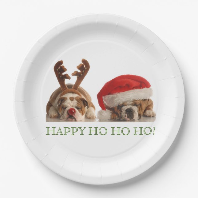 CHRISTMAS BULLDOGS PAPER PLATE (Front)