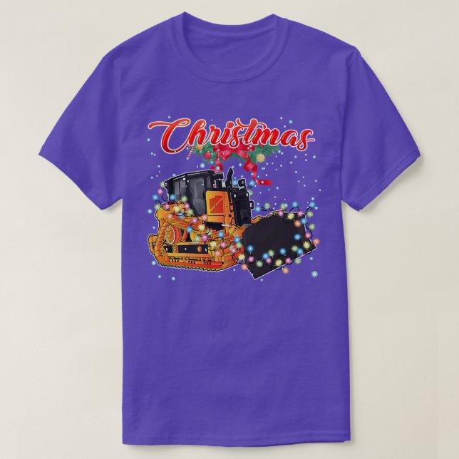 Christmas Bulldozer with Christmas Lights  T-Shirt (Design Front)