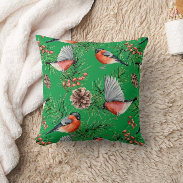 Christmas Bullfinch Cushion (Blanket)