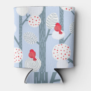 Christmas bullfinches, trees, vintage forest. can cooler
