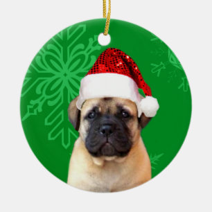 Christmas bullmastiff puppy ceramic ornament