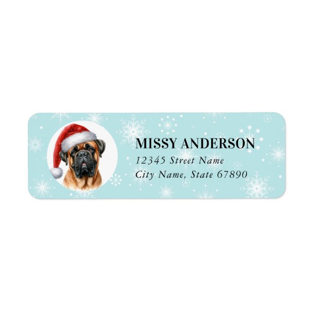Christmas Bullmastiff Return Address Labels (Front)
